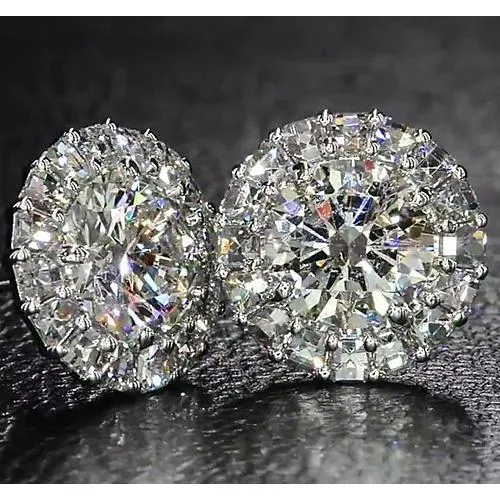 GB Earrings Halo Style Natural Earth Mined Diamond Stud Earring 6 Carats White Gold 14K Jewelry GB Earrings Halo Style Natural Earth Mined Diamond Stud Earring 6 Carats White Gold 14K Jewelry