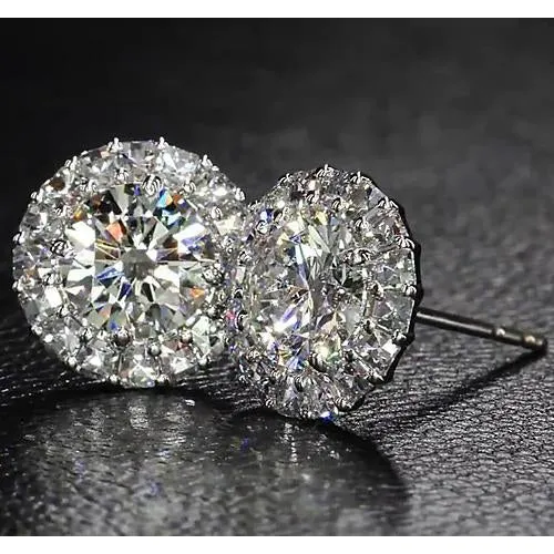 GB Earrings Halo Style Natural Earth Mined Diamond Stud Earring 6 Carats White Gold 14K Jewelry GB Earrings Halo Style Natural Earth Mined Diamond Stud Earring 6 Carats White Gold 14K Jewelry