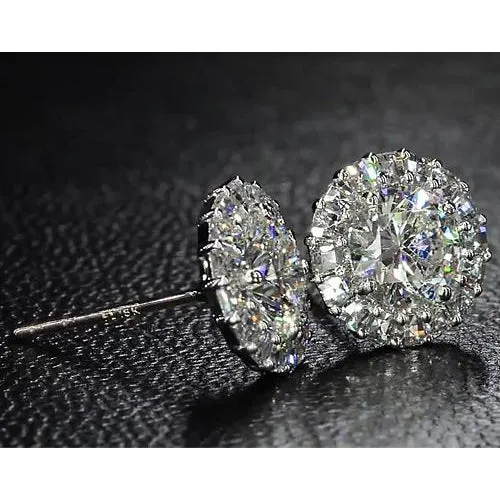 GB Earrings Halo Style Natural Earth Mined Diamond Stud Earring 6 Carats White Gold 14K Jewelry GB Earrings Halo Style Natural Earth Mined Diamond Stud Earring 6 Carats White Gold 14K Jewelry