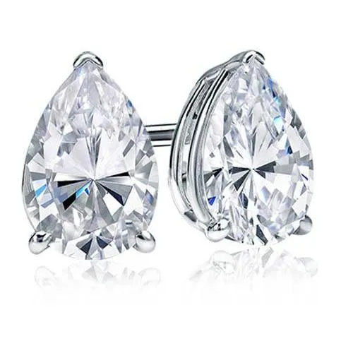 GB Earrings Pear Cut Solitaire 4 Ct Real Natural Earth Mined Diamond Stud Earrings White Gold Lady Jewelry GB Earrings Pear Cut Solitaire 4 Ct Real Natural Earth Mined Diamond Stud Earrings White Gold Lady Jewelry