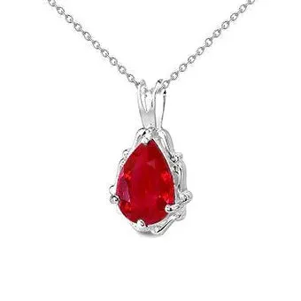 GB Necklaces 14K White Gold Pear Cut 5 Ct Solitaire Red Ruby Pendant Necklace GB Necklaces 14K White Gold Pear Cut 5 Ct Solitaire Red Ruby Pendant Necklace