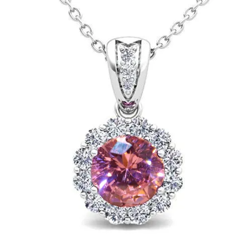 GB Necklaces Pink Sapphire And Natural Earth Mined Diamond 7 Carats Pendant Necklace 14K White Gold GB Necklaces Pink Sapphire And Natural Earth Mined Diamond 7 Carats Pendant Necklace 14K White Gold