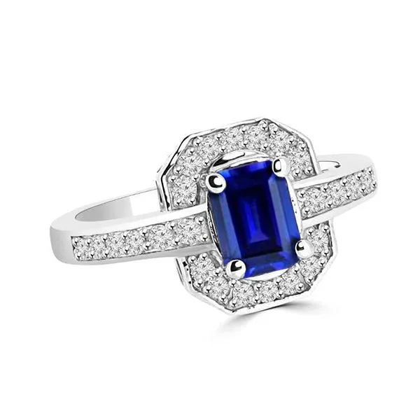 GB Rings 170 Carats Emerald Cut Ceylon Sapphire Natural Earth Mined Diamond Ring White Gold 14K GB Rings 170 Carats Emerald Cut Ceylon Sapphire Natural Earth Mined Diamond Ring White Gold 14K