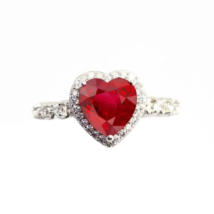 GB Rings 550 Ct Heart Shaped Ruby Halo Round Natural Earth Mined Diamond Ring White Gold 14K GB Rings 550 Ct Heart Shaped Ruby Halo Round Natural Earth Mined Diamond Ring White Gold 14K