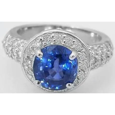 GB Rings Oval Cut Ceylon Sapphire With Round Natural Earth Mined Diamonds 4 Ct Ring White GB Rings Oval Cut Ceylon Sapphire With Round Natural Earth Mined Diamonds 4 Ct Ring White