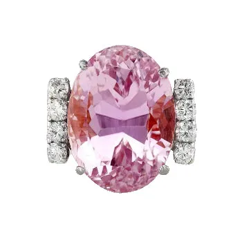 GB Rings Pink Kunzite And Natural Earth Mined Diamonds 1780 Carats Ring 14K White Gold GB Rings Pink Kunzite And Natural Earth Mined Diamonds 1780 Carats Ring 14K White Gold