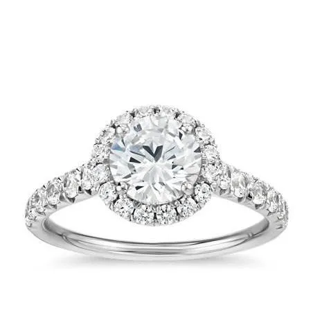 GB Rings Round Halo Natural Earth Mined Diamond Wedding Ring 150 Carats