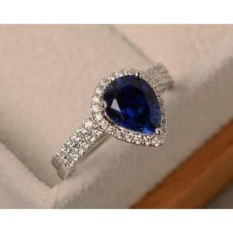 GB Rings Sri Lankan Blue Sapphire Pear Round Natural Earth Mined Diamond Ring 275 Carat WG 14K GB Rings Sri Lankan Blue Sapphire Pear Round Natural Earth Mined Diamond Ring 275 Carat WG 14K