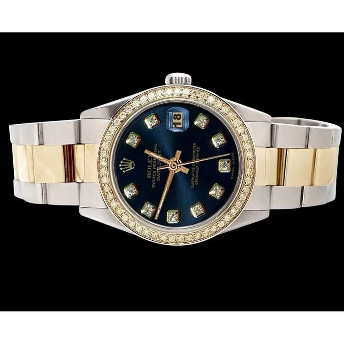 GB Watches Perpetual Blue Diamond Dial Bezel Datejust Watch Ss Gold Rolex QUICK SET