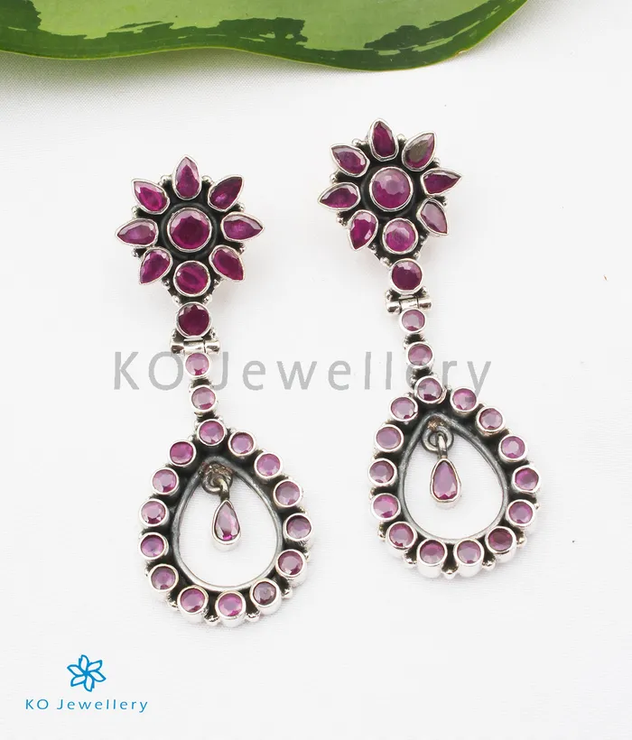 Gemstone Earrings The Avni Silver Gemstone Earrings Red