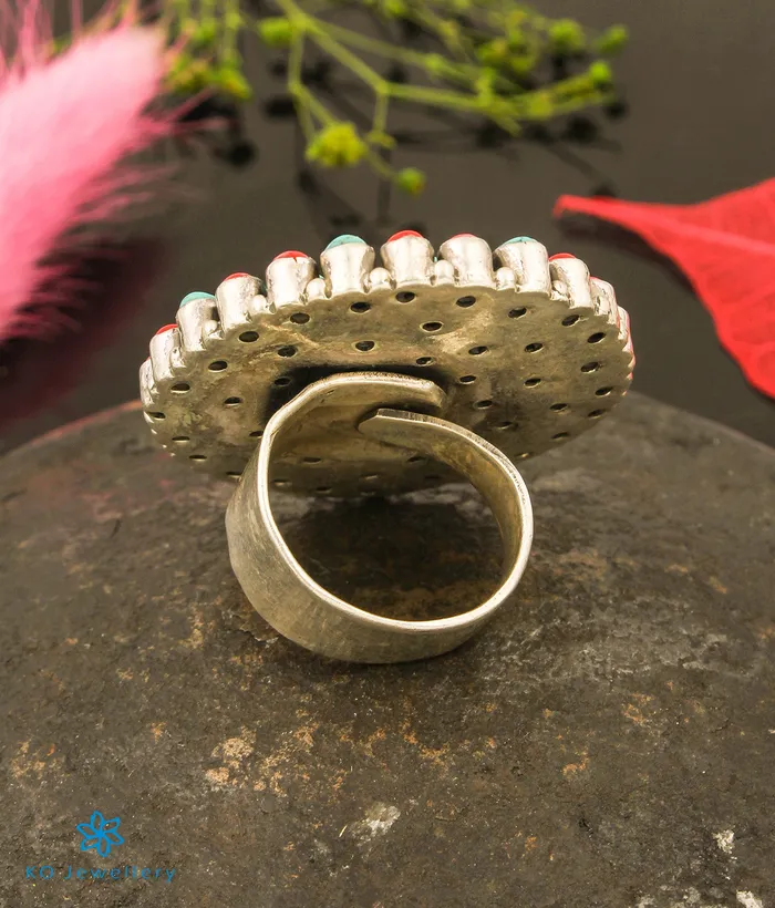 Gemstone Rings The Prisha Silver Gemstone Cocktail FingerringCoralTurquoise