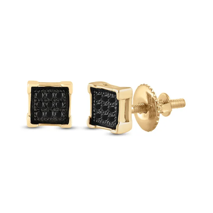 GND Earrings YellowTone Sterling Silver Mens Black Enhanced Diamond Square Earrings 120Cttw GND Earrings YellowTone Sterling Silver Mens Black Enhanced Diamond Square Earrings 120Cttw