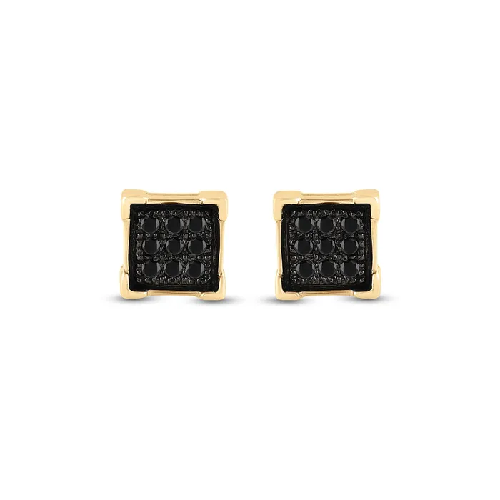 GND Earrings YellowTone Sterling Silver Mens Black Enhanced Diamond Square Earrings 120Cttw GND Earrings YellowTone Sterling Silver Mens Black Enhanced Diamond Square Earrings 120Cttw