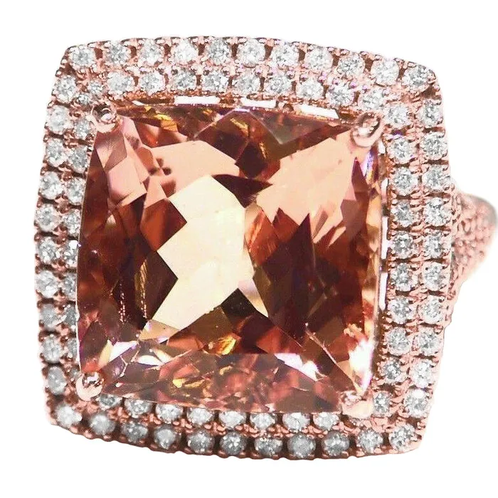Halo Morganite 1275 Carats Wedding Ring Prong Set Rose Gold 14K GB Rings Halo Morganite 1275 Carats Wedding Ring Prong Set Rose Gold 14K GB Rings