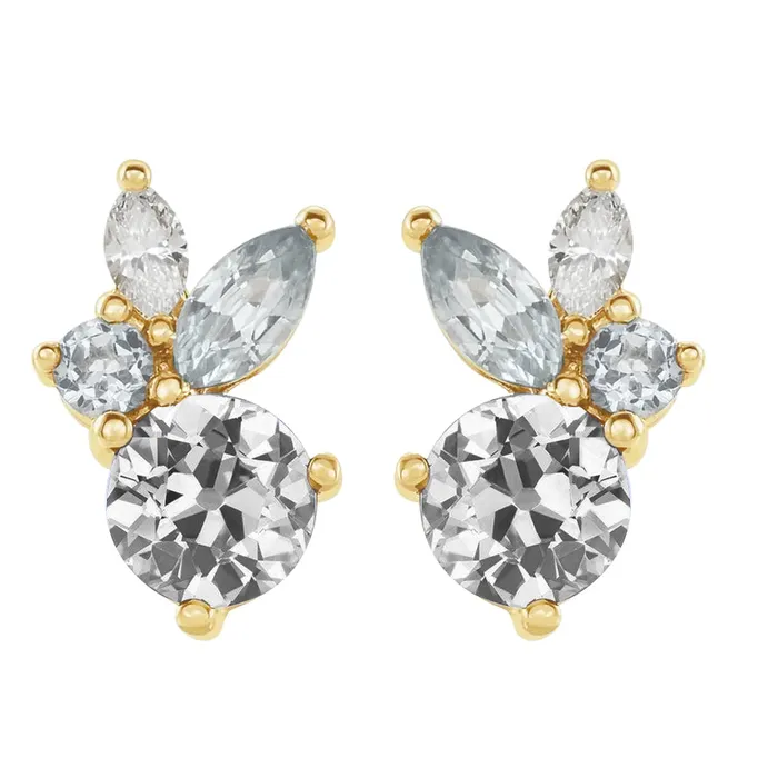 HarryChadEntcom Earrings Marquise Round Old Miner Natural Earth Mined Diamond Studs 3 Stone 9 Carats Yellow Gold HarryChadEntcom Earrings Marquise Round Old Miner Natural Earth Mined Diamond Studs 3 Stone 9 Carats Yellow Gold