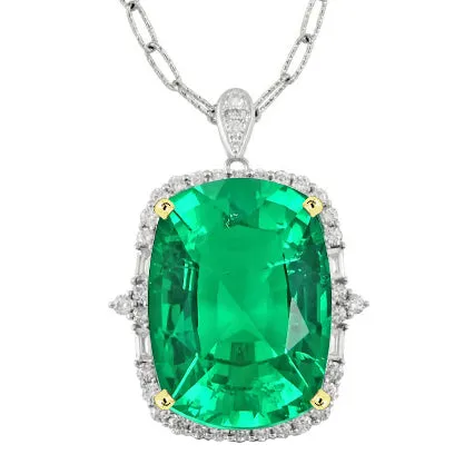 HarryChadEntcom Necklaces Big Cushion Green Emerald Halo Pendant