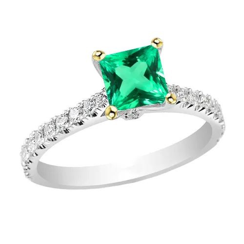 HarryChadEntcom Rings Colombian Green Emerald Ring Princess Cut Round Diamond HarryChadEntcom Rings Colombian Green Emerald Ring Princess Cut Round Diamond