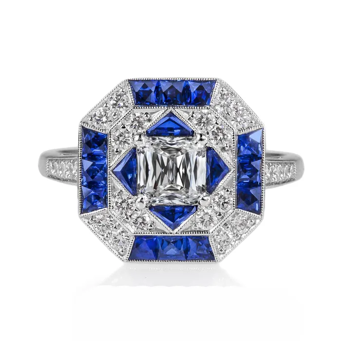 HarryChadEntcom Rings Miligrain Halo Sapphire Ring Trapezoid Princess Natural Earth Mined Diamond 450 Carats