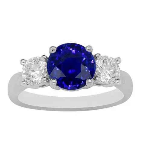 HarryChadEntcom Rings Round Natural Earth Mined Diamond 3 Stone Gemstone Ring Blue Sapphire 3 Carats HarryChadEntcom Rings Round Natural Earth Mined Diamond 3 Stone Gemstone Ring Blue Sapphire 3 Carats