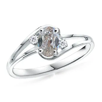 HarryChadEntcom Rings White Gold 3 Stone Old Cut Oval Natural Earth Mined Diamond Ring Split Shank 075 Carats