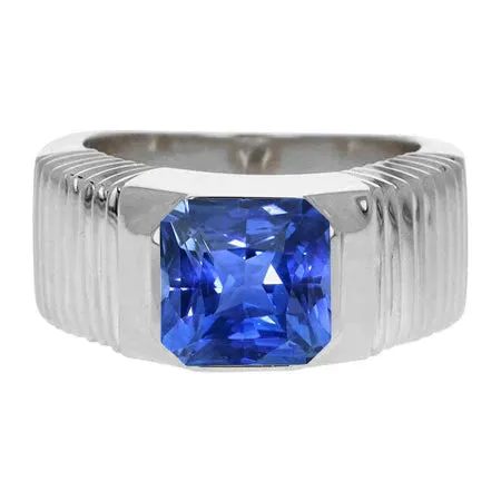 HarryChadEntcom Solitaire Mens Ring Radiant Ceylon Sapphire Flush Set 250 Carats Rings HarryChadEntcom Solitaire Mens Ring Radiant Ceylon Sapphire Flush Set 250 Carats Rings