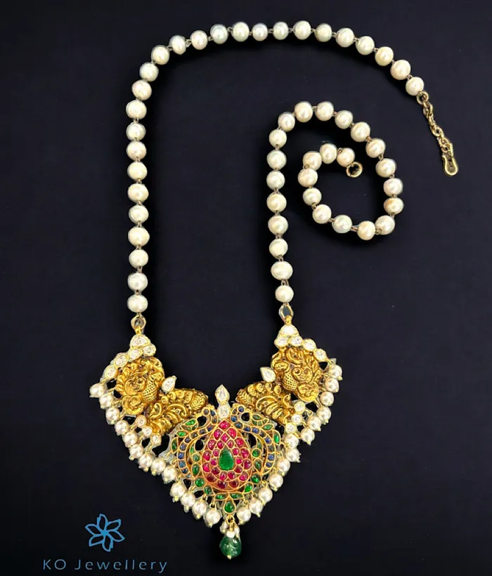 Kundan Necklaces The Arunima Silver Peacock Necklace