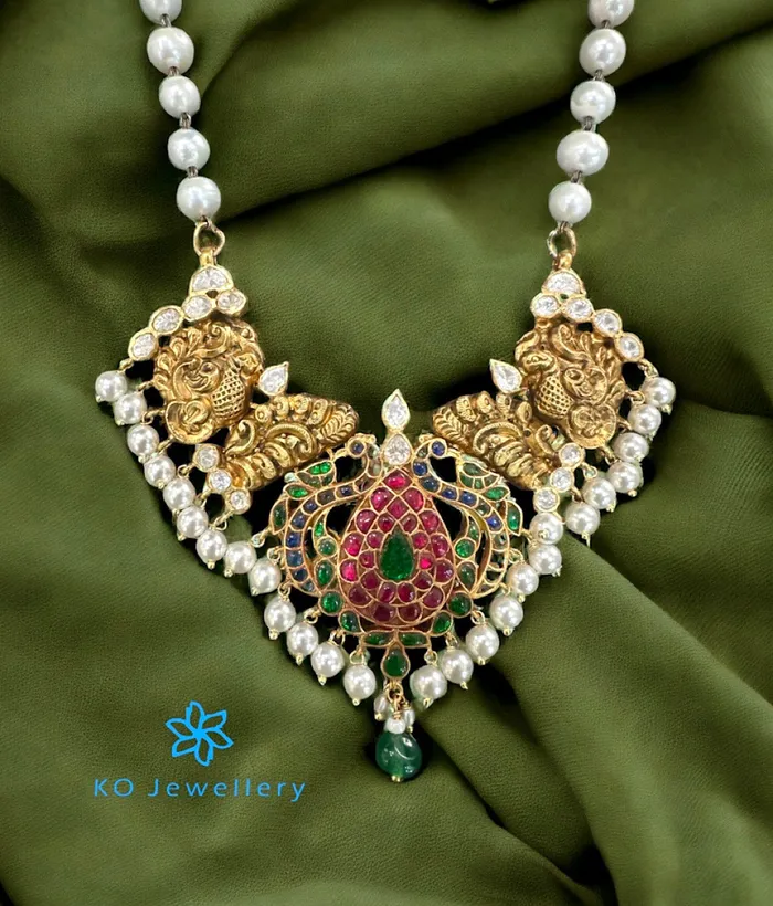 Kundan Necklaces The Arunima Silver Peacock Necklace