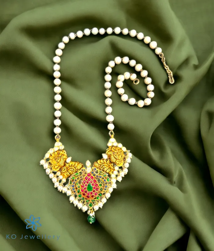 Kundan Necklaces The Arunima Silver Peacock Necklace