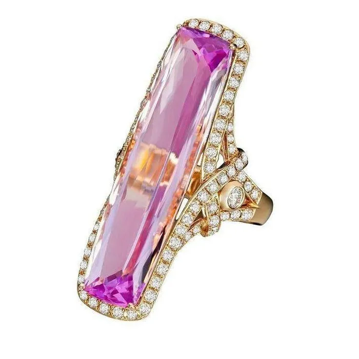 Large Kunzite Cocktail Natural Earth Mined Diamond Ring GB Rings