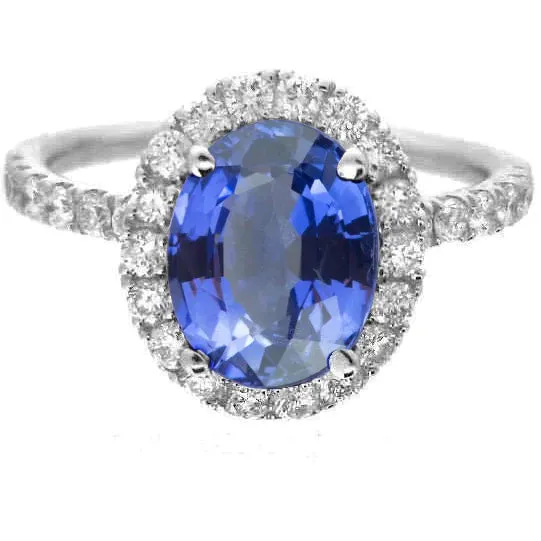Natural Sapphire Engagement Halo Ring GB Rings