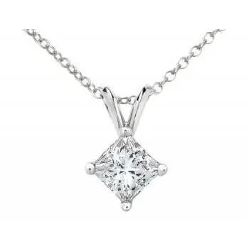 Necklaces GB 1 Carat Prong Set Princess Natural Earth Mined Diamond Necklace Pendant Necklaces GB 1 Carat Prong Set Princess Natural Earth Mined Diamond Necklace Pendant