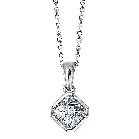 Necklaces GB Bezel Set Princess Cut 175 Ct Natural Earth Mined Diamond Pendant Necklace White Gold Necklaces GB Bezel Set Princess Cut 175 Ct Natural Earth Mined Diamond Pendant Necklace White Gold