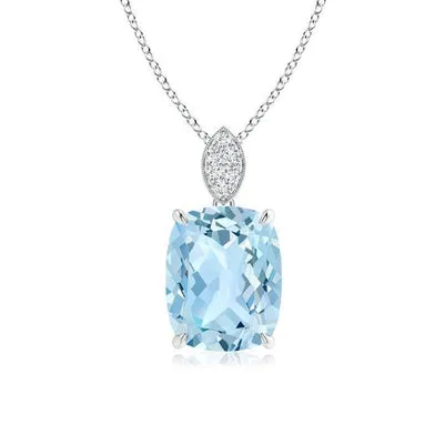 Necklaces GB Big Cushion Cut Aquamarine With Natural Earth Mined Diamonds 1650 Ct Pendant 14K Gold Necklaces GB Big Cushion Cut Aquamarine With Natural Earth Mined Diamonds 1650 Ct Pendant 14K Gold