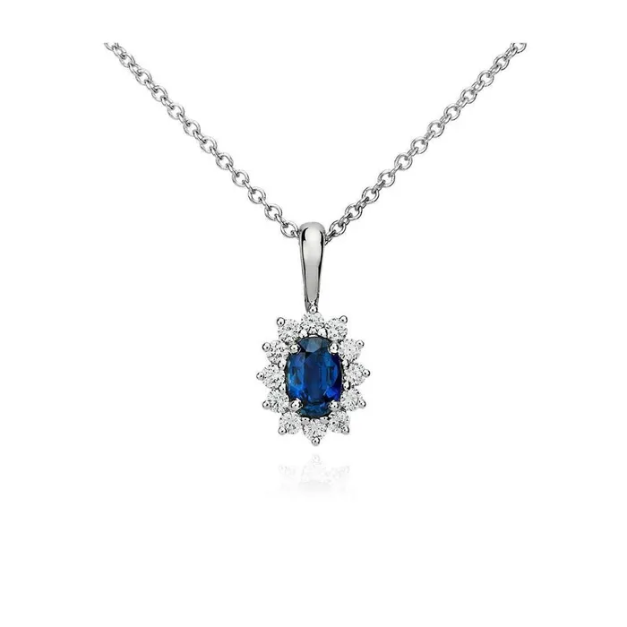 Necklaces GB Pendant Necklace Ceylon Sapphire With Natural Earth Mined Diamonds 320 Ct White Gold 14K Necklaces GB Pendant Necklace Ceylon Sapphire With Natural Earth Mined Diamonds 320 Ct White Gold 14K