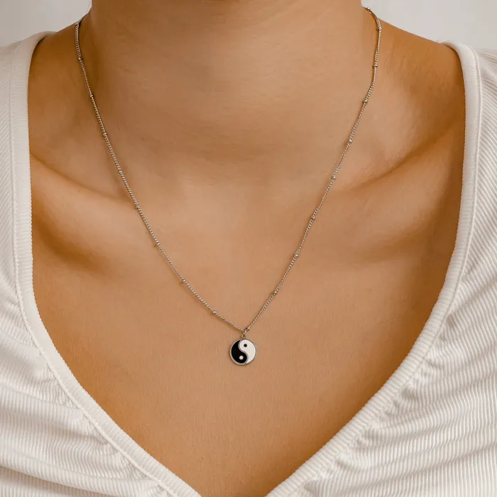 Necklaces Hey Happiness Yin Yang Bead Chain Necklace Silver Necklaces Hey Happiness Yin Yang Bead Chain Necklace Silver