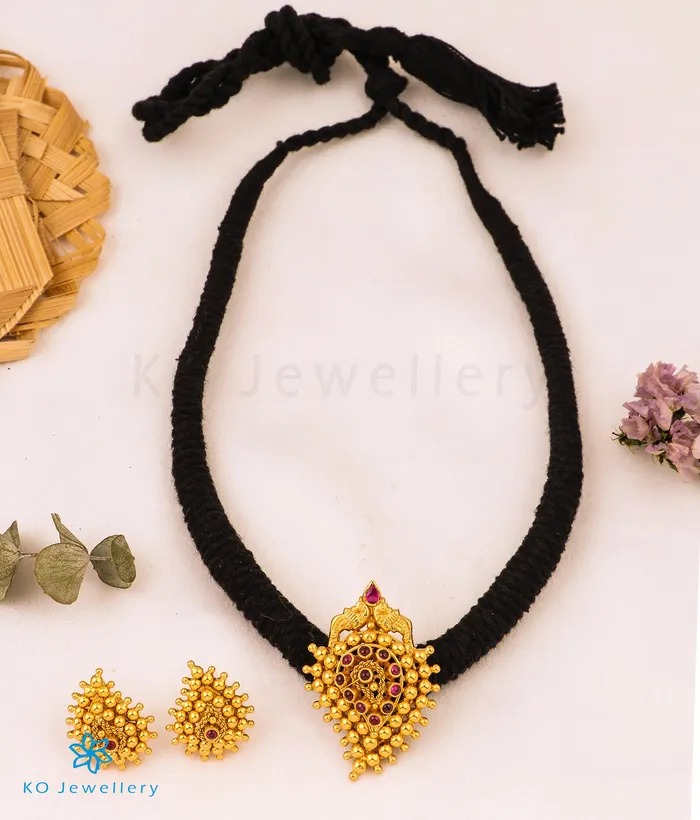 Necklaces Silversmith The Amravana Silver Paisley Thread Necklace Black