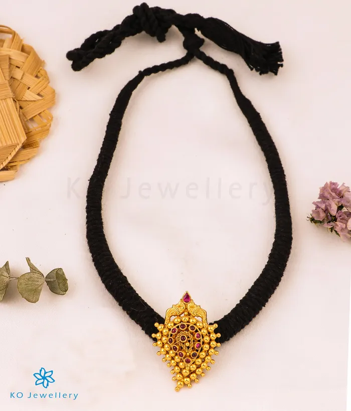 Necklaces Silversmith The Amravana Silver Paisley Thread Necklace Black