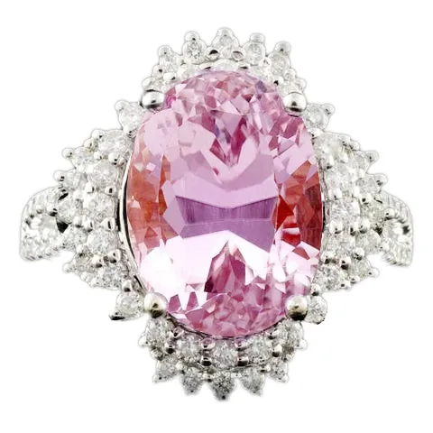 Oval Cut Kunzite With Round Natural Earth Mined Diamonds 1825 Carats Ring Gold White GB Rings Oval Cut Kunzite With Round Natural Earth Mined Diamonds 1825 Carats Ring Gold White GB Rings