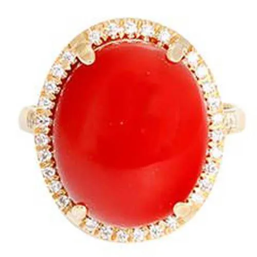 Rings 17 Ct Big Red Coral And Small Natural Earth Mined Diamonds Wedding Ring Gold 14K GB Rings 17 Ct Big Red Coral And Small Natural Earth Mined Diamonds Wedding Ring Gold 14K GB