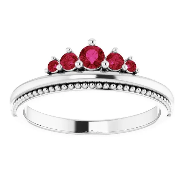 Rings GB 1 Carat Five Stone Ring Ruby White Gold 14K Rings GB 1 Carat Five Stone Ring Ruby White Gold 14K