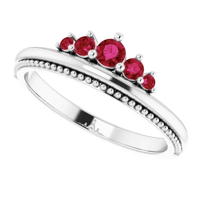 Rings GB 1 Carat Five Stone Ring Ruby White Gold 14K Rings GB 1 Carat Five Stone Ring Ruby White Gold 14K
