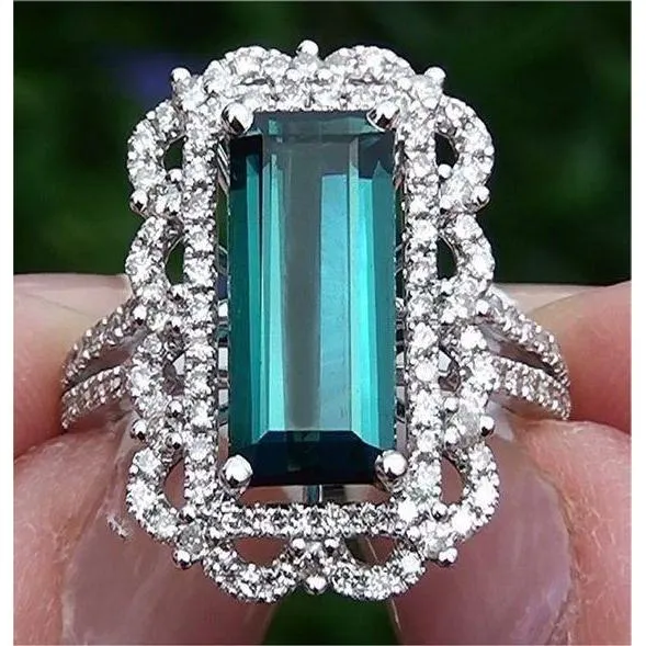 Rings GB 1450 Ct Tourmaline And Natural Earth Mined Diamonds Engagement Ring White Gold 14K Rings GB 1450 Ct Tourmaline And Natural Earth Mined Diamonds Engagement Ring White Gold 14K