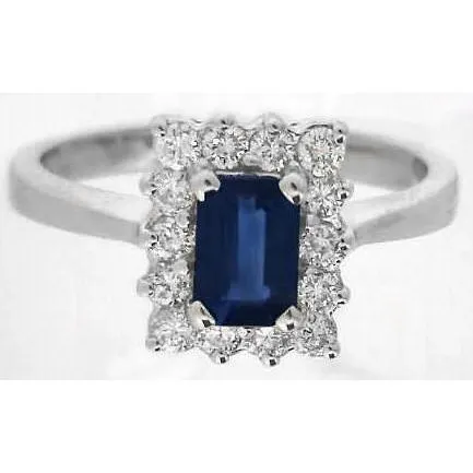 Rings GB 2 Carats Emerald Ceylon Sapphire And Natural Earth Mined Diamond Ring White Gold 14K Rings GB 2 Carats Emerald Ceylon Sapphire And Natural Earth Mined Diamond Ring White Gold 14K