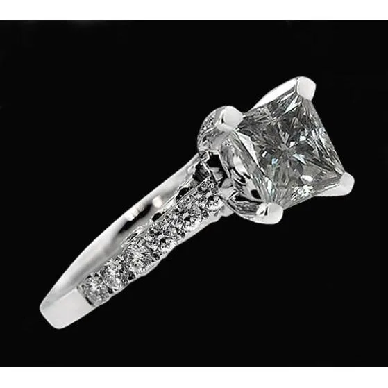 Rings GB 3 Carats Natural Earth Mined Diamond Princess Cut Ring With Accents White Gold 14K Rings GB 3 Carats Natural Earth Mined Diamond Princess Cut Ring With Accents White Gold 14K