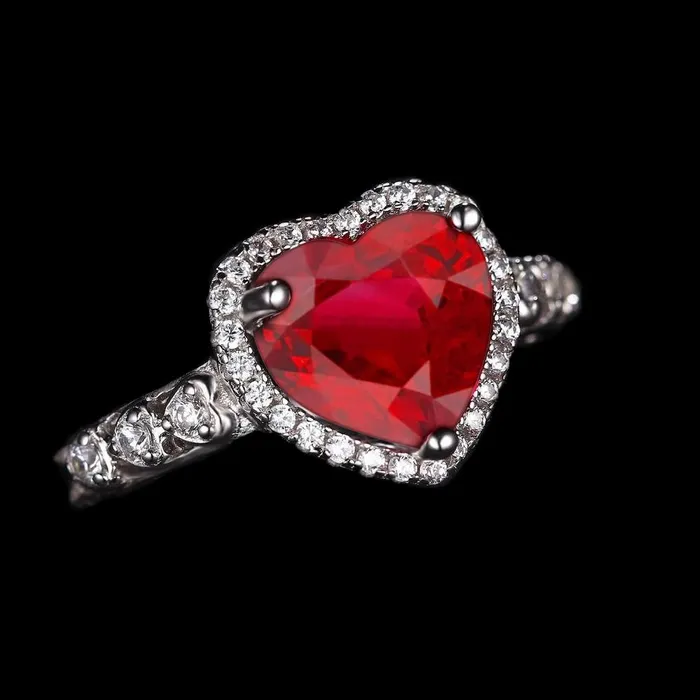 Rings GB 45 Carats Red Heart Cut Ruby And Natural Earth Mined Diamond Ring White Gold Jewelry Rings GB 45 Carats Red Heart Cut Ruby And Natural Earth Mined Diamond Ring White Gold Jewelry