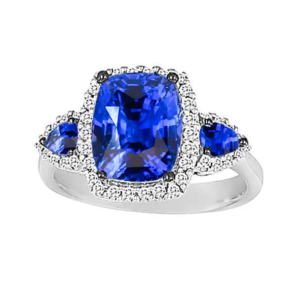 Rings GB 725 Ct Cushion Ceylon Sapphire And Natural Earth Mined Diamonds Ring White Gold 14K Rings GB 725 Ct Cushion Ceylon Sapphire And Natural Earth Mined Diamonds Ring White Gold 14K