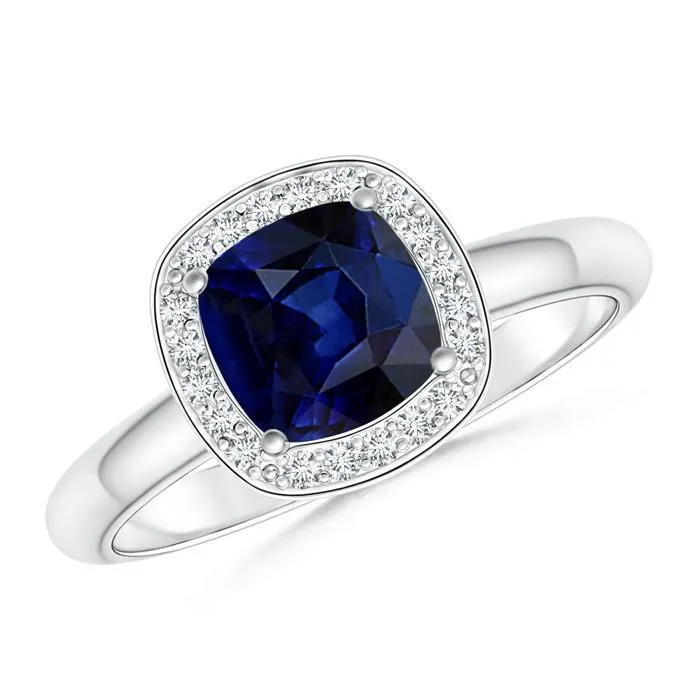 Rings GB Cushion And Round Cut 3 Ct Sri Lanka Sapphire Ring White Gold 14K Rings GB Cushion And Round Cut 3 Ct Sri Lanka Sapphire Ring White Gold 14K