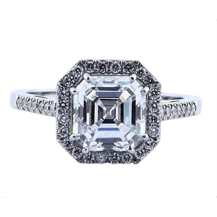 Rings GB Halo Asscher Cut Lab Grown Huge Diamond Ring