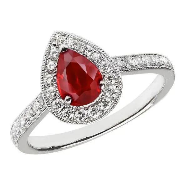 Rings GB Pear Cut Ruby Round Natural Earth Mined Diamond 3 Carats Wedding Ring Gold White 14K Rings GB Pear Cut Ruby Round Natural Earth Mined Diamond 3 Carats Wedding Ring Gold White 14K
