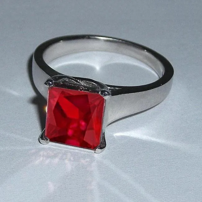 Rings GB Red Solitaire Ruby Women Ring 225 Carats White Gold 14K